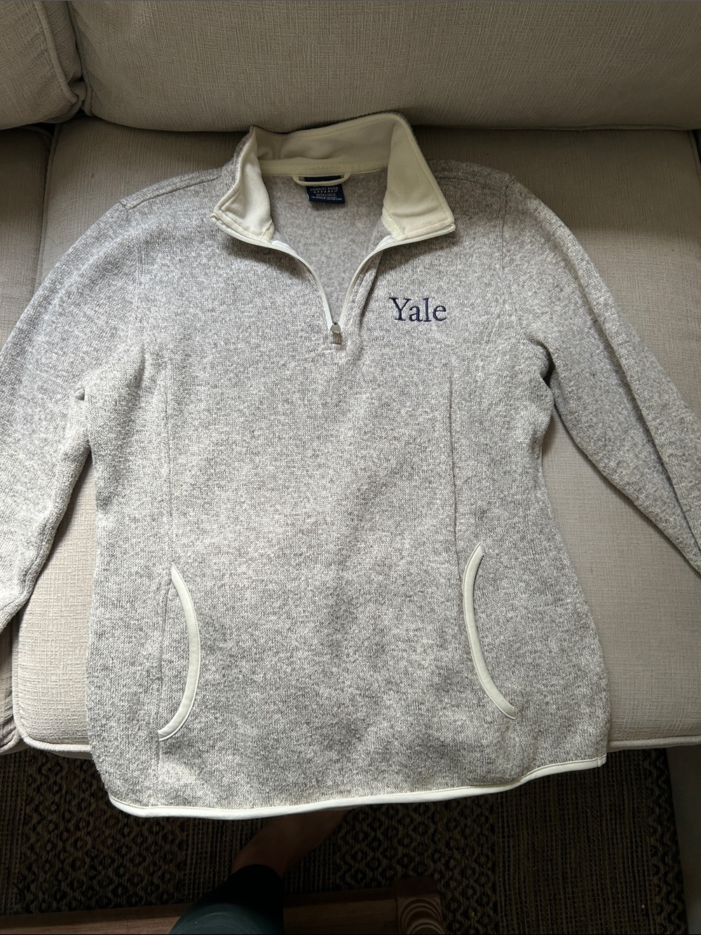 YALE university fleece | Heathered Light oatmeal Pullover with Cream Trim